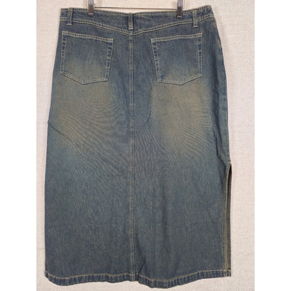 Y2K NorthCrest Womens 18W Denim Maxi Skirt Button Fly Side Slit Medium Wash - Picture 2 of 8